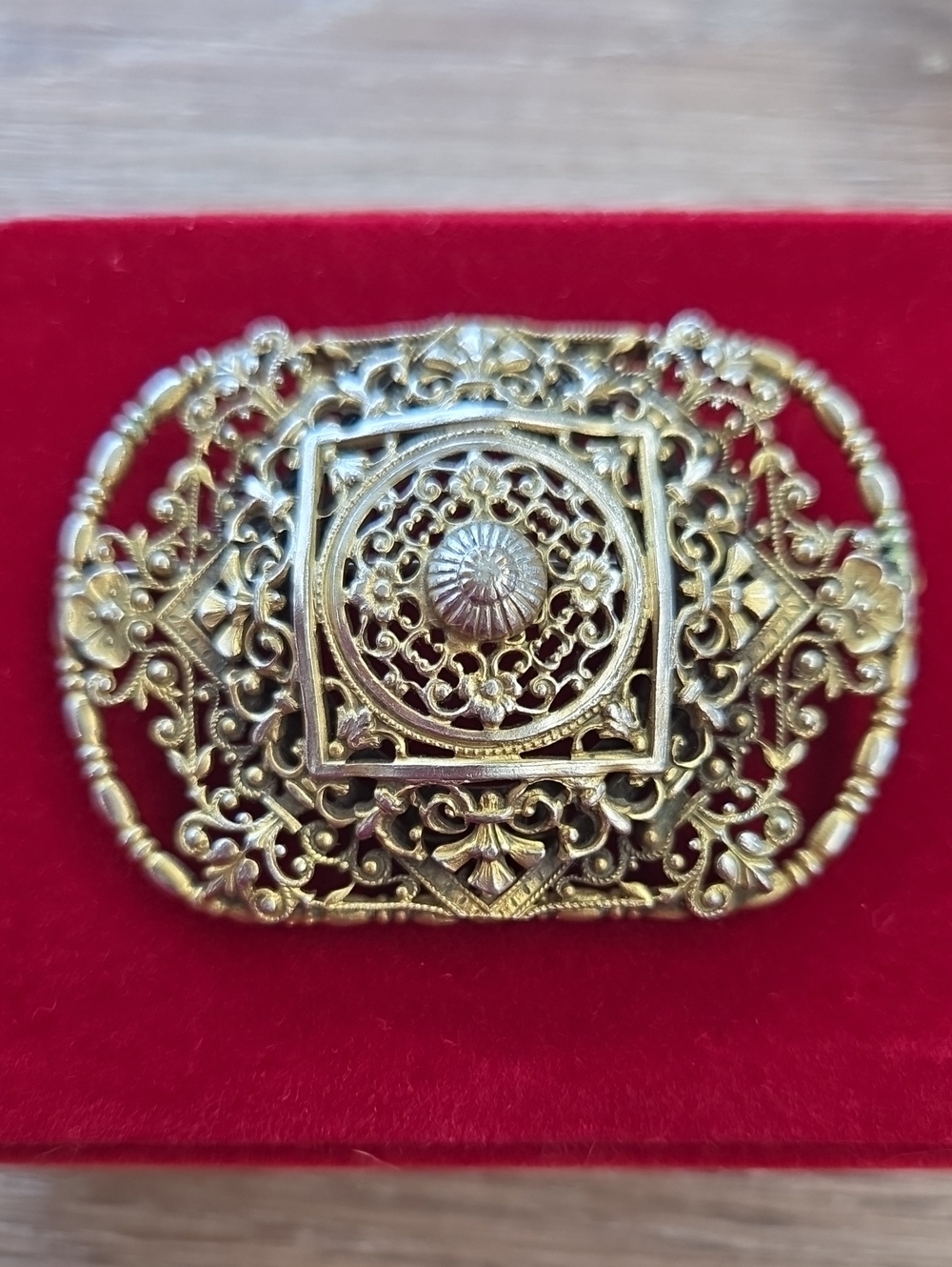 Ornate Filigree Gold-Tone Brooch